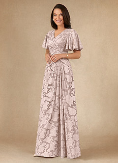 Azazie Emmeline Mother of the Bride Dresses Blushing Pink A-Line Pleated Floral Burnout Dress image3