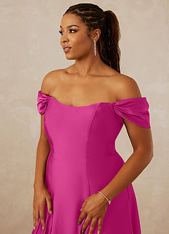 Christian Siriano Bridal for Azazie 1002 Bridesmaid Dresses Fuchsia A-Line Off the Shoulder Stretch Satin Convertible Dress image14
