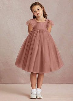 Azazie Kalio Flower Girl Dresses Cedar Rose A-Line with Sleeves Tulle Dress image2