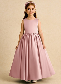 Azazie Nellia Robe Demoiselle D'honneur Fillette Robe Trapèze en Mat Satiné Arc Or Rose image2