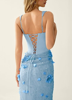 Belinda Blue 3D Flowers Corset Lace Up Back Mermaid Prom Dress image7