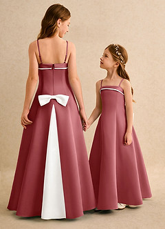 Azazie Izel Girls Formal Robe Demoiselle D'honneur Fillette Robe Trapèze en Mat Satiné Plissée Ivory Antique Rose image1