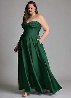 Azazie Meleena Final Sale Dark Green A-Line Strapless Stretch Satin Dress image10