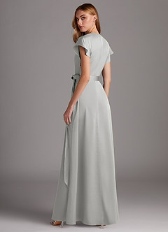 Azazie Nico Bridesmaid Dresses Silver A-Line V-Neck Stretch Satin Dress image5