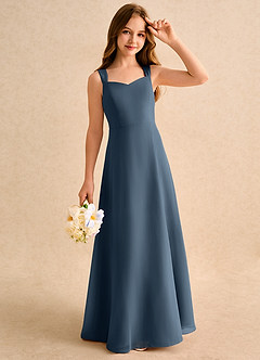 Azazie Makani Girls Formal Blumenmädchenkleider A-Linie Herzausschnitt Chiffon Kleid Neptunblau image4