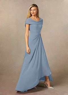 Azazie Mary Mère de la mariée Robes Robe Trapèze en Mousseline de soie Fente Latérale Bleu Poussiéreux image4