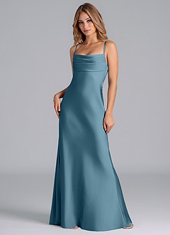 Azazie Seema Brautjungfernkleider Meerjungfrau-Linie Korsett Stretch-Satin Kleid Bermudablau image3