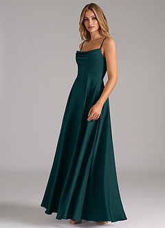 Azazie Elle Bridesmaid Dresses Pine A-Line Pleated Stretch Satin Dress image6