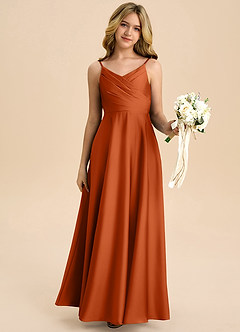 Azazie Bug Junior Burnt Orange A-Line Pleated Stretch Satin Dress image6