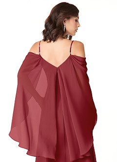 Azazie Cienna Abiti da Damigella Abito A-Line in Chiffon a Spalla Scoperta Melograno image3