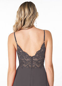 Azazie Lena Final Sale Steel Grey A-Line Lace Chiffon Dress image5