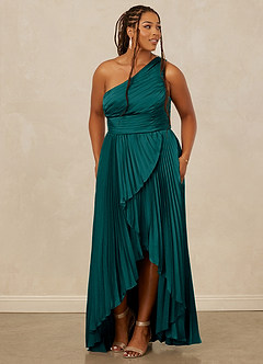 Christian Siriano Bridal for Azazie 1008 Bridesmaid Dresses Peacock A-Line One Shoulder Stretch Satin Dress image11