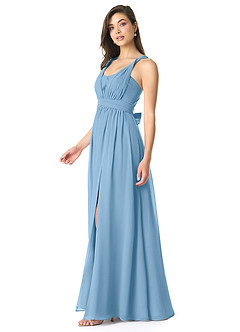 Azazie Olani Abiti da Damigella Abito Convertibile A-Line in Chiffon a Spalla Scoperta Blu Acciaio image4
