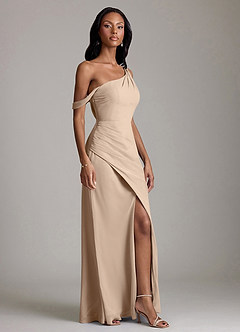 Azazie Madelyn Bridesmaid Dresses Taupe Mermaid One Shoulder Chiffon Convertible Dress image5