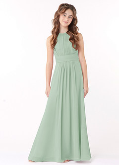Azazie Bonnie Junior Abito A-Line in Chiffon Plissettato Agave image1