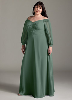 Azazie Rubina Bridesmaid Dresses Eucalyptus A-Line Long Sleeve Chiffon Dress image10