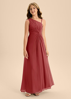 Azazie Brooke Junior Abito A-Line in Chiffon Spacco Laterale Ruggine image5