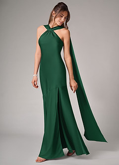 Azazie Kinsley Bridesmaid Dresses Dark Green Mermaid Side Slit Stretch Satin Dress image4