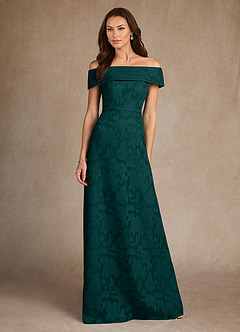 Azazie Medford Mother of the Bride Dresses Pine A-Line Off the Shoulder Floral Burnout Dress image4