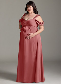 Azazie Rhea Robes de demoiselle d'honneur de maternité Robe Trapèze Épaule nue plissée Longueur ras du sol Satin extensible image10