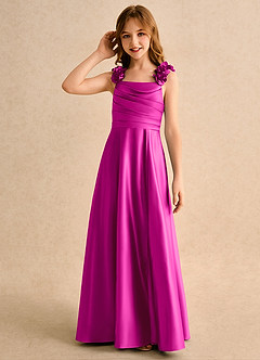 Azazie Rosita Girls Formal Robe Demoiselle D'honneur Fillette Robe Trapèze en Mat Satiné Plissée Fuchsia image6
