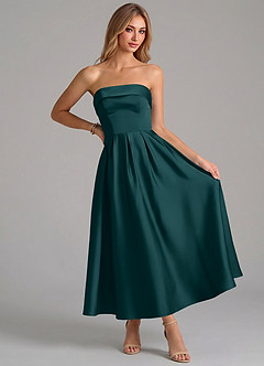 Azazie Lucienne Bridesmaid Dresses Pine A-Line Pleated Stretch Satin Dress image5