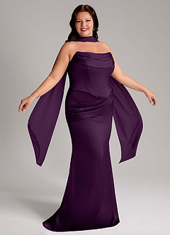 Azazie Sorrel Bridesmaid Dresses Grape Mermaid Strapless Stretch Satin Convertible Dress image12