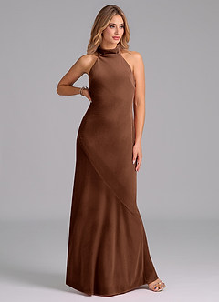 Azazie Velli Suknie dla druhen Syrena Wysoka Kołnierz Aksamit Do ziemi Sukienka image4