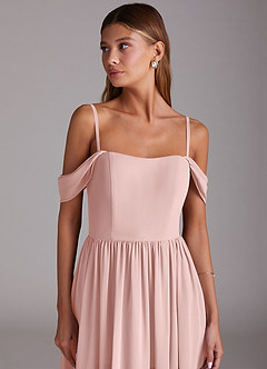 Azazie Calianna Bridesmaid Dresses Powder Pink A-Line Off the Shoulder Chiffon Convertible Dress image7