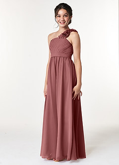 Azazie Flower Junior Amethyst A-Line Pleated Chiffon Dress image4