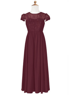 Azazie Delevingne Junior Jurk van Chiffon met A-Lijn Kant Cabernet image6