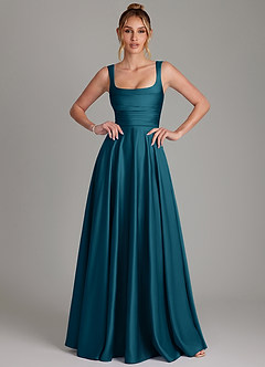 Azazie Azaria Bridesmaid Dresses Ink Blue A-Line Corset Stretch Satin Dress image1