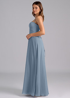 Azazie Valentine Bridesmaid Dresses Dusty Blue A-Line Corset Chiffon Dress image4