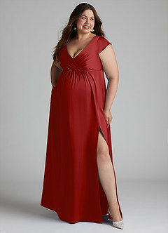Azazie Allessia Maternity Bridesmaid Dresses A-Line Pleated Stretch Satin Floor-Length Dress image10