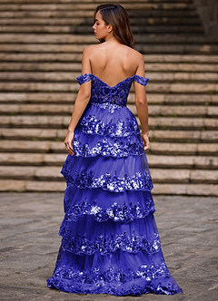 Glitz Blauw Geplooide A-lijn galajurk image2