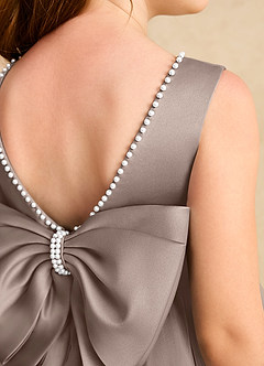 Azazie Jani Flower Girl Dresses Taupe A-Line Bow Tulle Dress image6