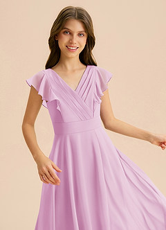 Azazie Anysa Junior Candy Pink A-Line Ruched Chiffon Dress image7