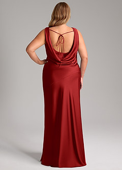 Azazie Rylina Bridesmaid Dresses Pomegranate Mermaid Stretch Satin Dress image8