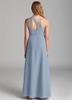 Azazie Maive Junior Dusty Blue A-Line Pleated Chiffon Dress image3