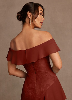 Azazie Marina Mother of the Bride Dresses Terracotta A-Line Off the Shoulder Floral Burnout Dress image6