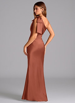 Azazie Yuanna Bridesmaid Dresses Clay Mermaid One Shoulder Stretch Satin Dress image6