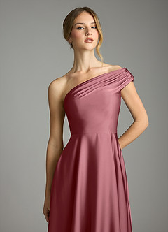 Azazie Melanie 신부 들러리 드레스 A라인 오프 더 숄더 스트레치 새틴 바닥 길이 드레스 image6