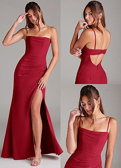 Azazie Leonis Vestidos de damas de honor Vestido de Escarlata de Gasa de Corte Recto Convertible con Sin tirantes image9