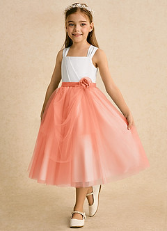 Azazie Bonny vestidos de niña de las flores Vestido de Marfil Ocaso de Tul de Princesa con Plisado image6