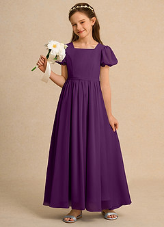 Azazie Joss Flower Girl Dresses Grape A-Line with Sleeves Chiffon Dress image9