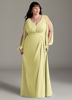 Azazie Matilda Bridesmaid Dresses Lemon Sorbet A-Line Long Sleeve Chiffon Dress image13