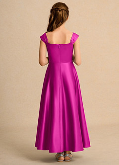 Azazie Bundle Girls Formal Flower Girl Dresses Fuchsia A-Line Pleated Matte Satin Dress image2