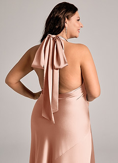 Azazie Velli Abiti da Damigella Abito Sirena in Raso Elasticizzato Collo Alto Oro Rosa image13