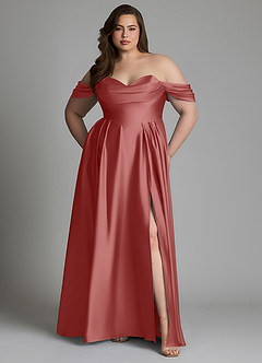 Azazie Loisa Robes à essayer chez vous Robe Trapèze en Satin extensible Épaules dénudées Bleu Poussiéreux image10