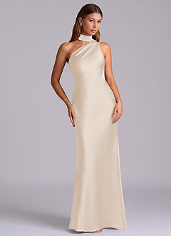 Azazie Seona Robes de demoiselle d'honneur Robe Sirène en Satin extensible Une épaule Albâtre Blanc image7